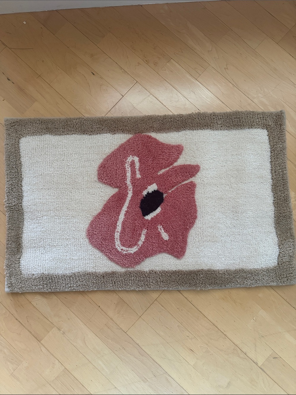 Floral Accent Plush Rug - Pink and Cream